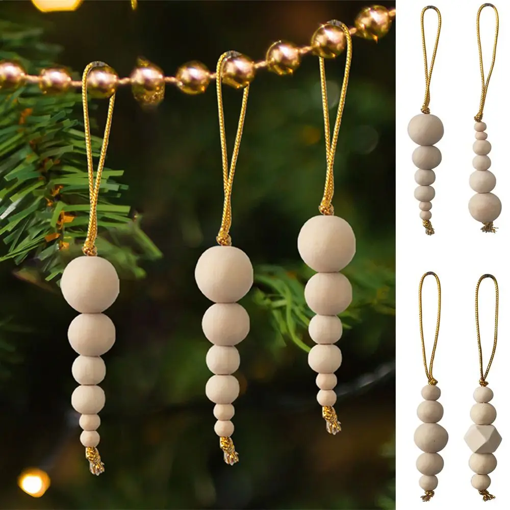 

3pcs Round Christmas Tree Wooden Beaded String Handcrafted Hanging Wooden Bead String Pendant Decorative Christmas Tree Pendant