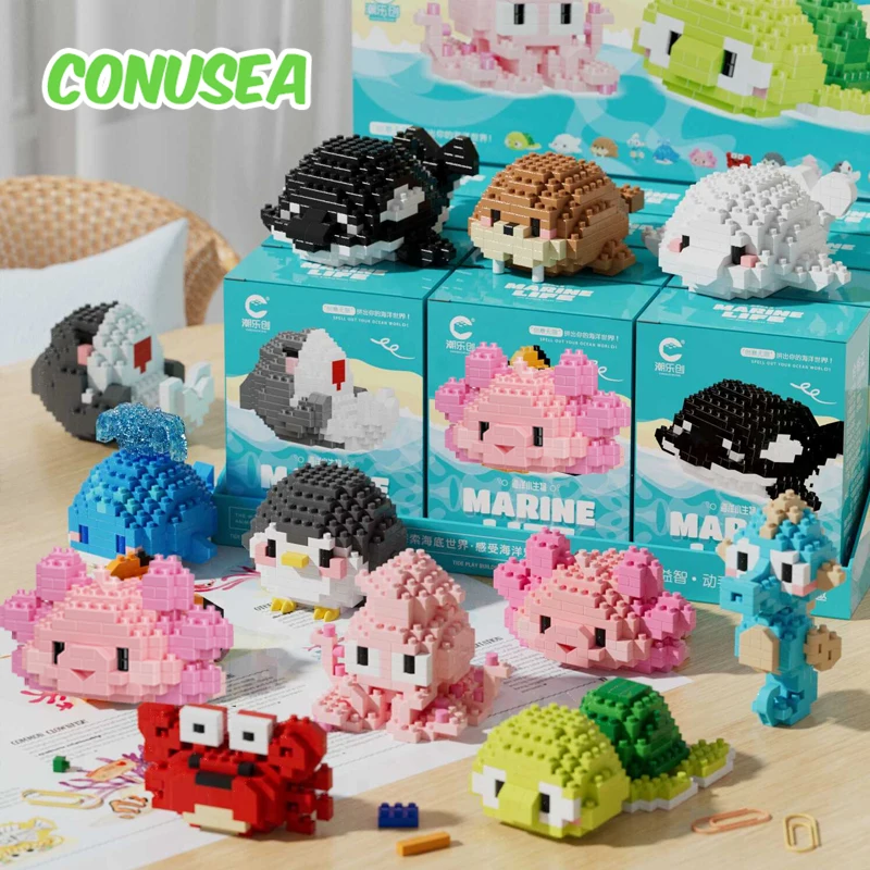 Micro Sea Creatures Series Small Particles Mini Animals Building Blocks Miniature Turtle Whale Fish Children's Educational Toys