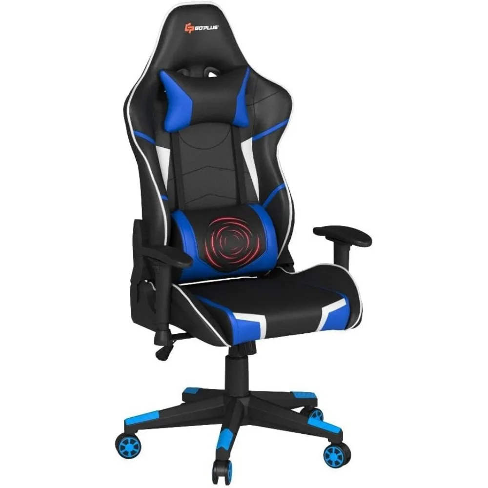 Gaming Chair, Massage Office Chair Computer Gaming Racing Chair, High Back PU Leather Adjustable Arms Headrest Ergonomic