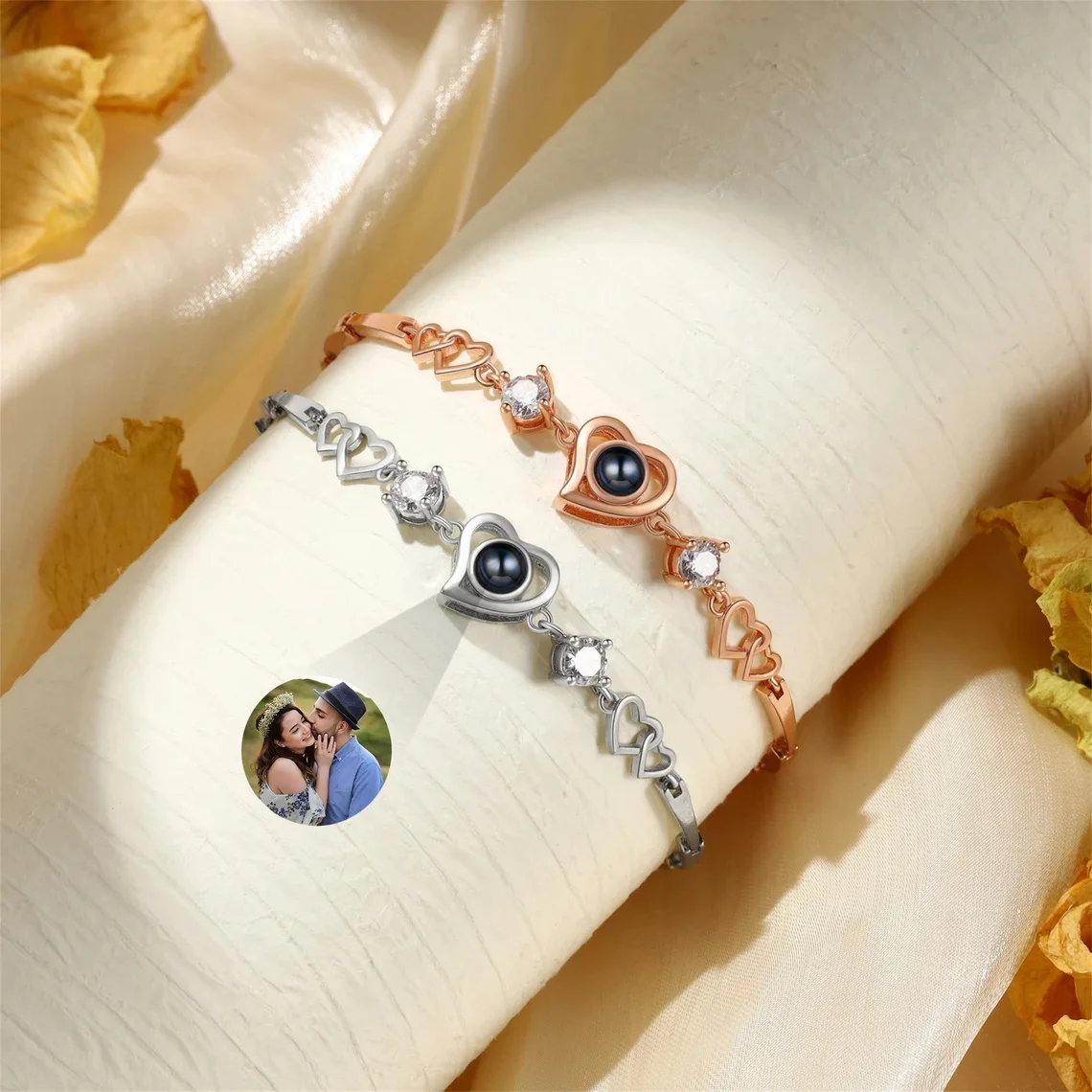 Custom photo Heart Projection Bracelet Jewelry with Silver/Rose Gold Color d Cubic Zirconia Personalized photo Bracelet Jewelry