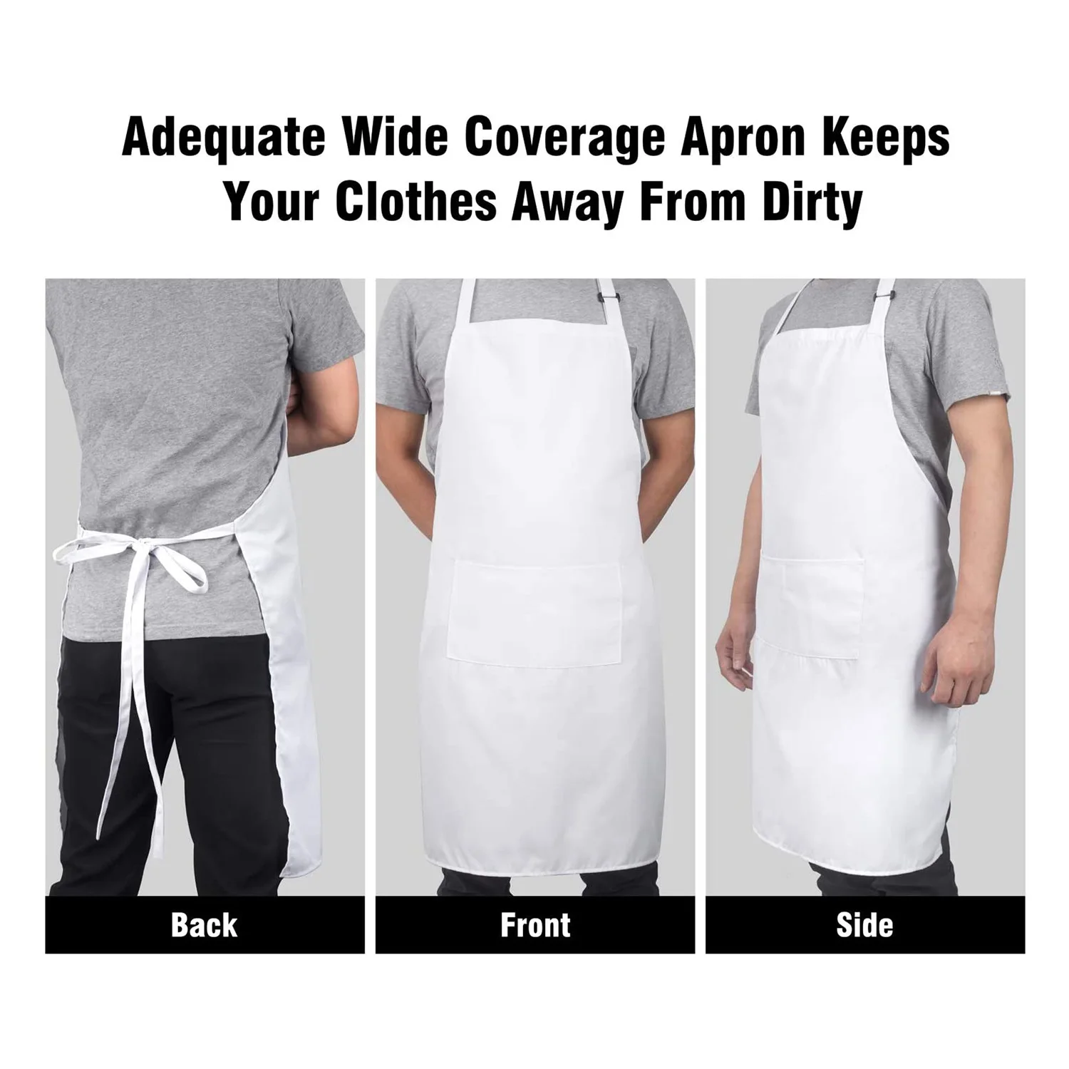 4 Pack Bib Aprons with 2 Pockets Adjustable Kitchen Cooking Chef Apron for Women & Men White