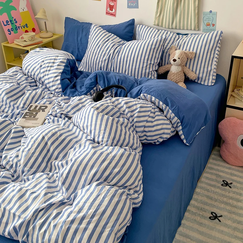 Pink Stripe Bedding Duvet Cover Set with Pillowcase bed sheet Full Size Bed Linen Quilt Cover Set Queen/King Double Single Bed