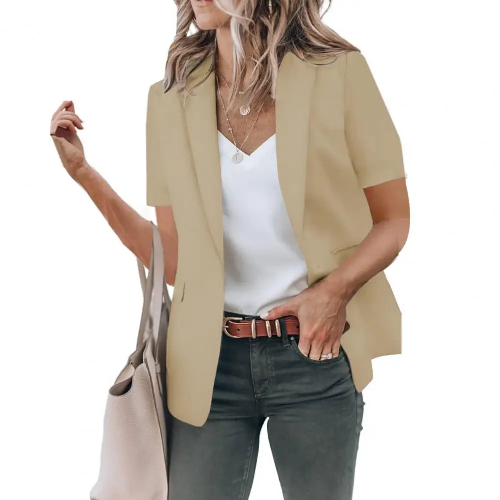 Suit Jacket Stylish Women's Casual Suit Coat with Lapel Flap Pockets for Summer Business Outwear Short Sleeve Single for Casual