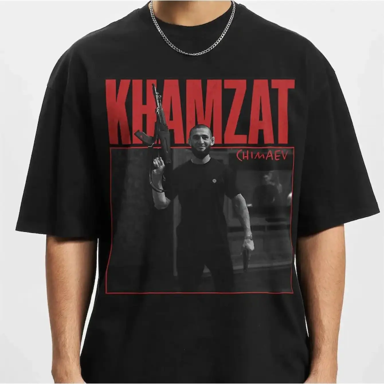 Khamzat Chimaev 90s Wind Pattern T-shirt - Black and Red Design, unisex casual shirt short sleeved