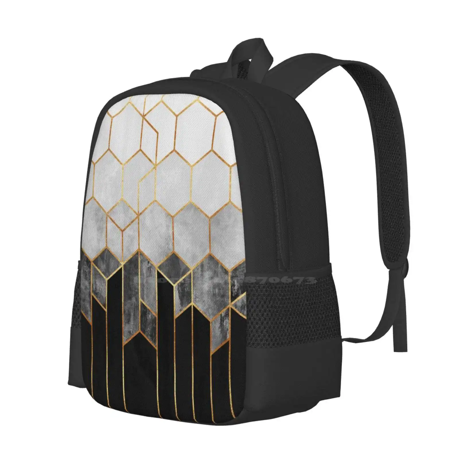 Charcoal Hexagons Fashion Pattern Design Travel Laptop School Backpack Bag Graphic Pattern Abstract Geometry Geometric Black