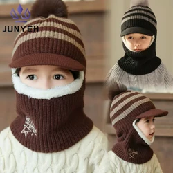 Winter Baby Knitted Hat Scarf Boys Girls Hood Hats Toddler Earflap Beanies With Neck Warmer Pompom Outdoor Hat For Kids 2-8 Year