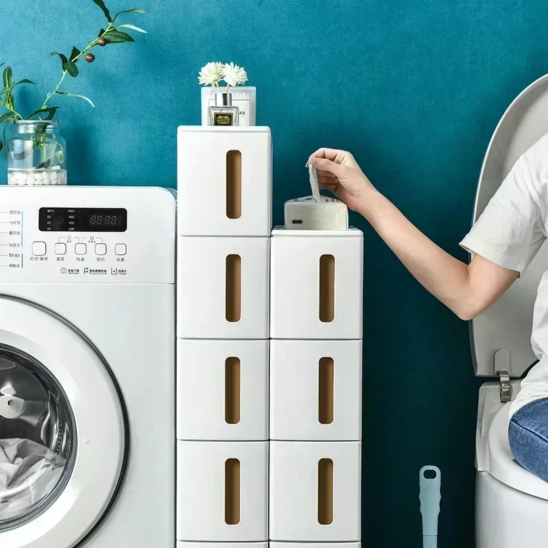 Narrow Seam Cabinet Kitchen Storage Cabinet Bathroom Drawer Storage Rack Household Shelf Toilet Bathroom Seam Cabinet Organizer