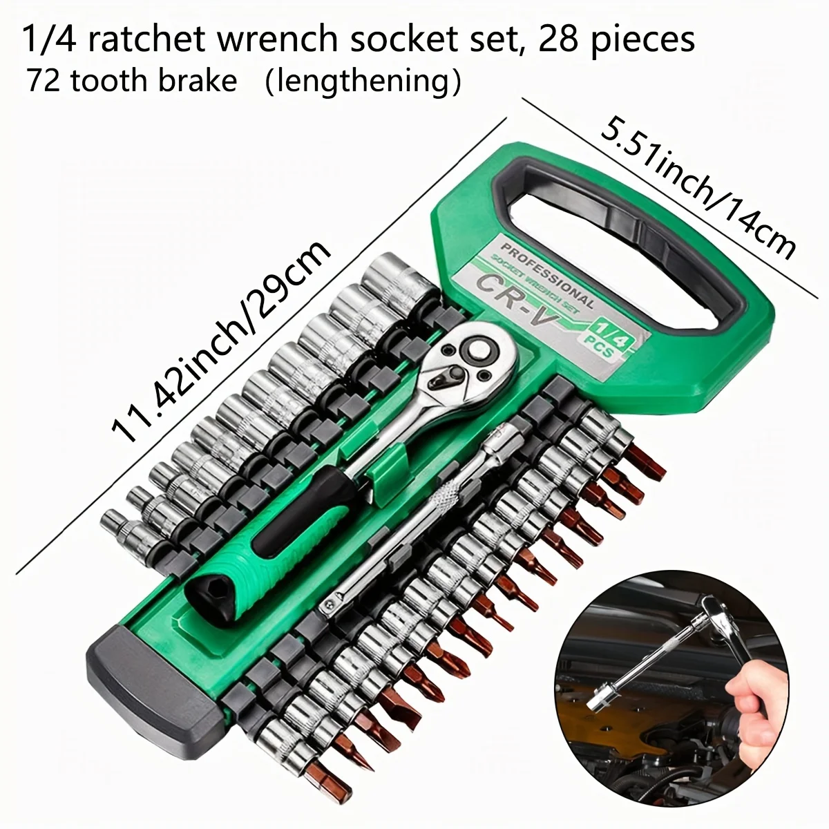 1/4 inch Ratchet Socket Wrench Set, Mechanic Tool Kit and Sockets Set with Quick Release Reversible Ratchet Handle and Extension