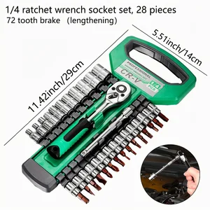 Ratchet Socket Wrench Set with quick release, reversible sockets, mechanical tool kit, fist and extension, 1/4 6 Main Sales Key Return Reversible - №5