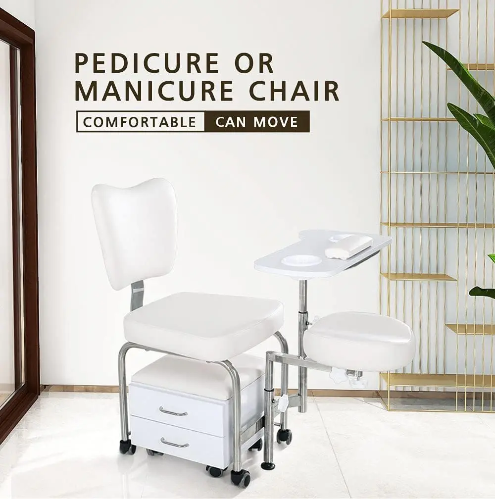 Tatartist Manicure Pedicure Chair Nail Table Professional Salon Trolley Beauty Spa Massage Stool Adjustable Nail Desk