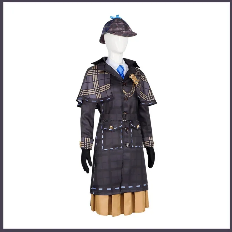 게임 아이덴티티 Ⅴ 엠마 우즈 가드너 미스 트루스 코스프레 의상 세트 모자 돋보기 가발 여성 할로윈 파티 의상;3'v