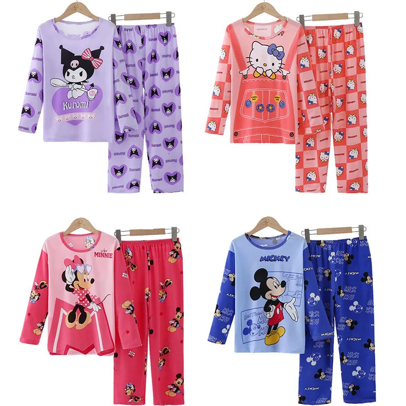 Children's Kuromi Pyjamas Sets Kids Cartoon Hello Kitty Sleepwear for Boys Girls Mickey Minnie Mouse Matching Pajamas 3-8Y