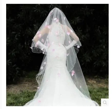 Véu de noiva renda noiva branco longo véu de casamento mantilla acessórios de casamento veu de noiva com renda rosa flores véus