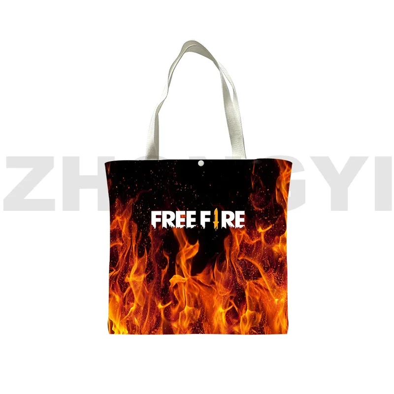 Cool Free Fire Garena Canvas Tote Bag Daily Travel Shopping Bags Anime Free Fire Game 3D Print Shoulder Bag Lage Supermarket Bag