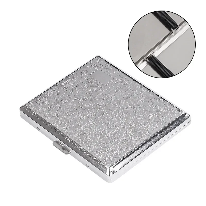 1pcs Silver Portable Metal Cigarette Case for 18 Cigarettes Flip Open  Cigarette Storage Box Holder Travel Outdoor Smoking Tools