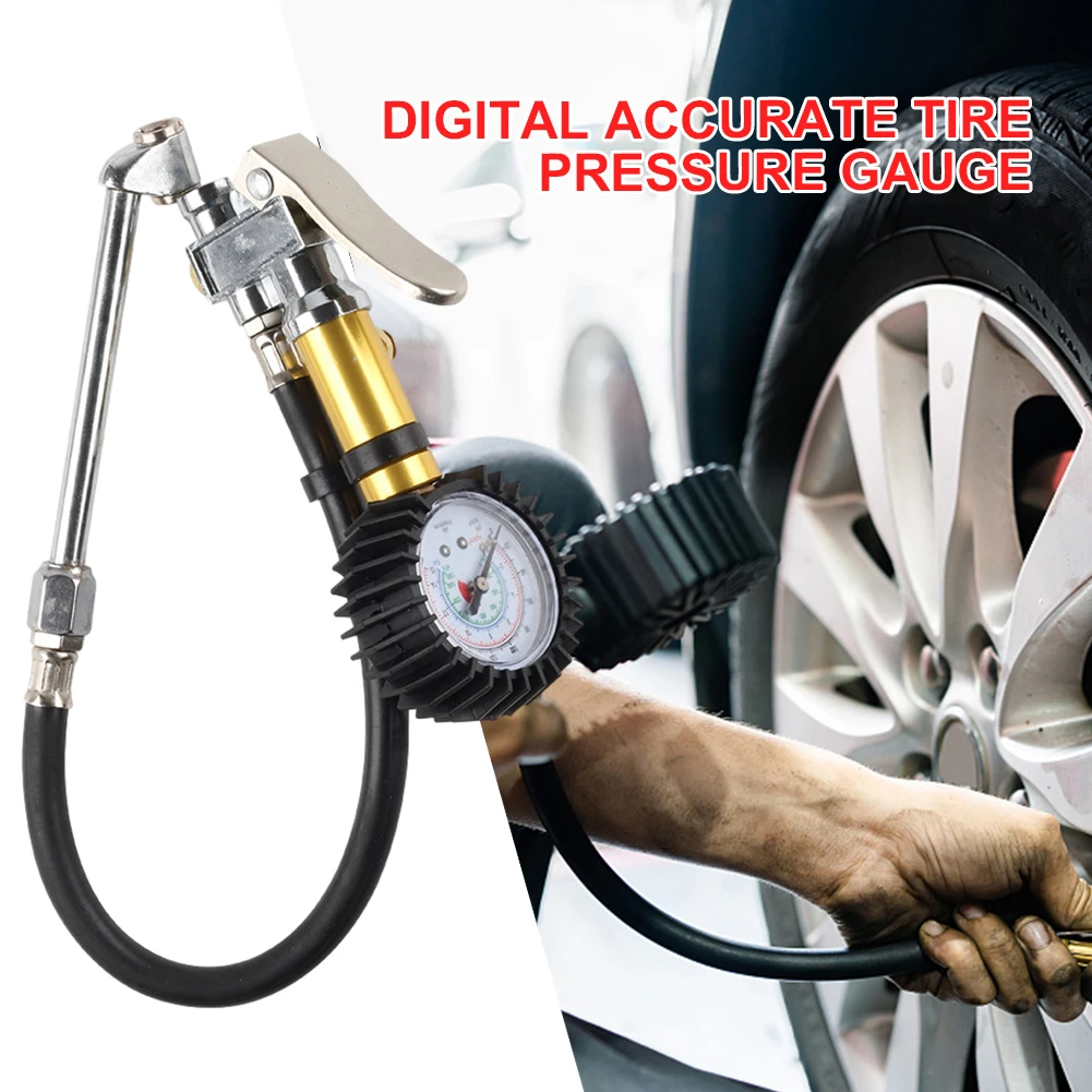 0-220Psi Tire Inflator with Pressure Gauge with Rubber Hose Air Compressor Air Chuck Compressor Accessories for Car Trucks Tires