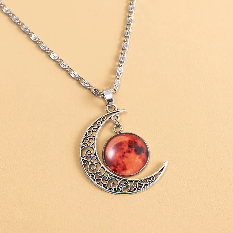 Galaxy Planet Mars Luminous Necklace Handmade Glowing Red Glass Charm Moon Necklaces