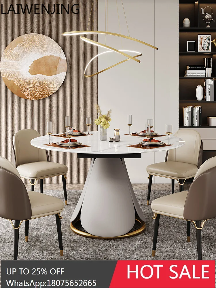 HLZ Rock Slab Dining Table Extendable Rotating Folding Convertible Round Table Modern Minimalist Small Apartment