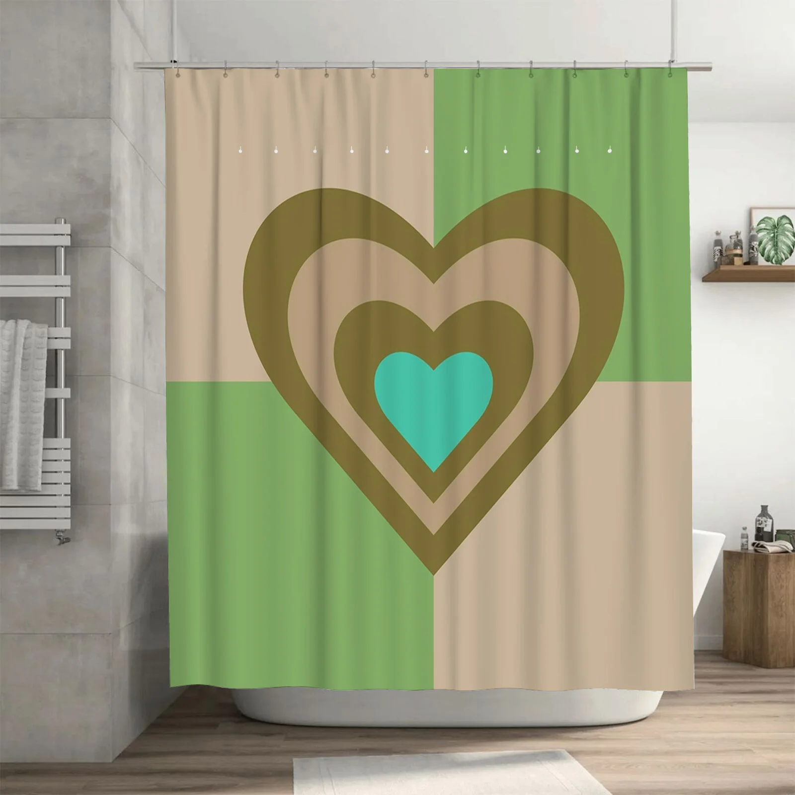 Modern Nested Hearts Waterproof Shower Curtain, Perfect for Any Bathroom, Vibrant and Unique Design, Stylish Artwork