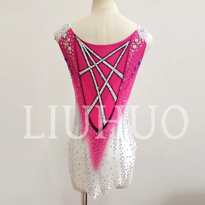 LIUHUO justaucorps de gymnastique rythmique rose avec jupe Performance de pom-pom girl compétitive pour enfants BD9096