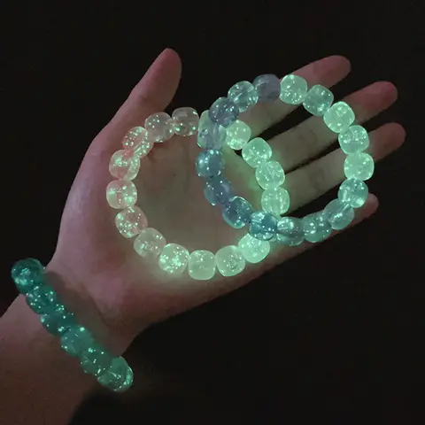Pulseiras luminosas para mulheres homens fluorescentes pedra natural pulseira luz noturna contas brilhantes pulseira moda jóias casal presente
