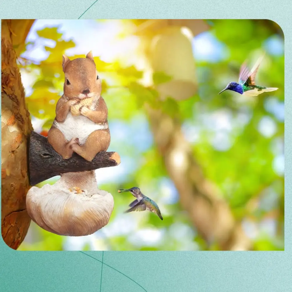 Creative Resin Squirrel Tree Hanging Simulation Rainproof Animal Figurines Crafts Cute Bird Feeder Hummingbird