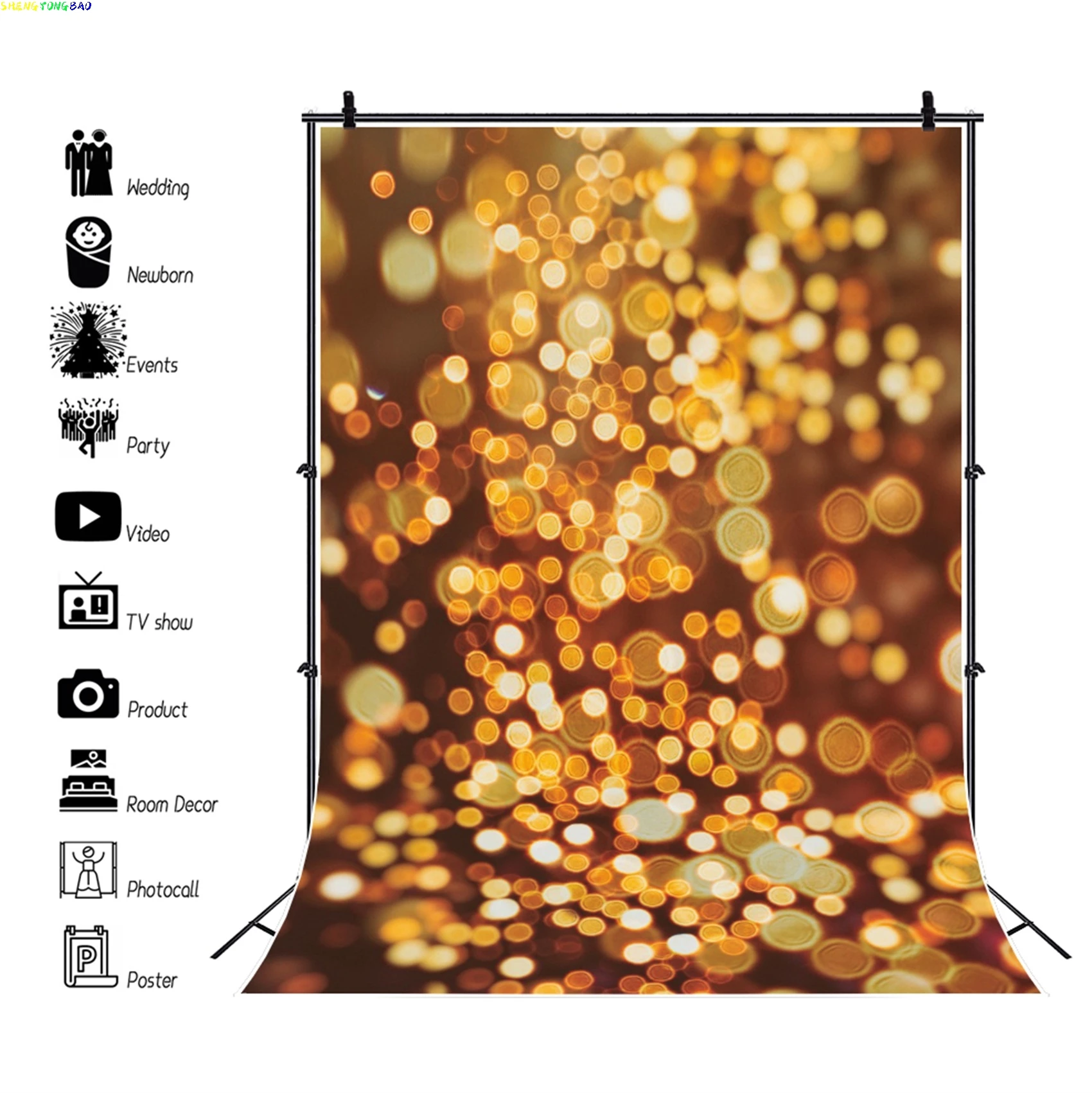 

Fantasy Light Bokeh Backdrop Gold Glitter Dreamy Polka Dots Wedding Birthday Party Child Portrait Photo Photography Background