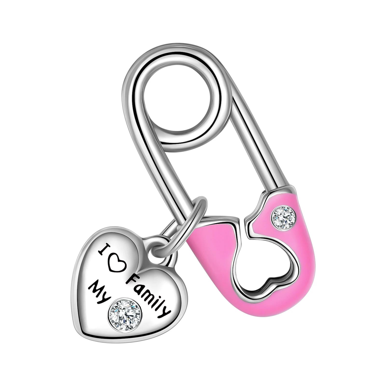 925 Sterling Silver I love My Family love Paper Clip Pink Charm Fit Original Pandora Charms Bracelets Women DIY Jewelry Gift