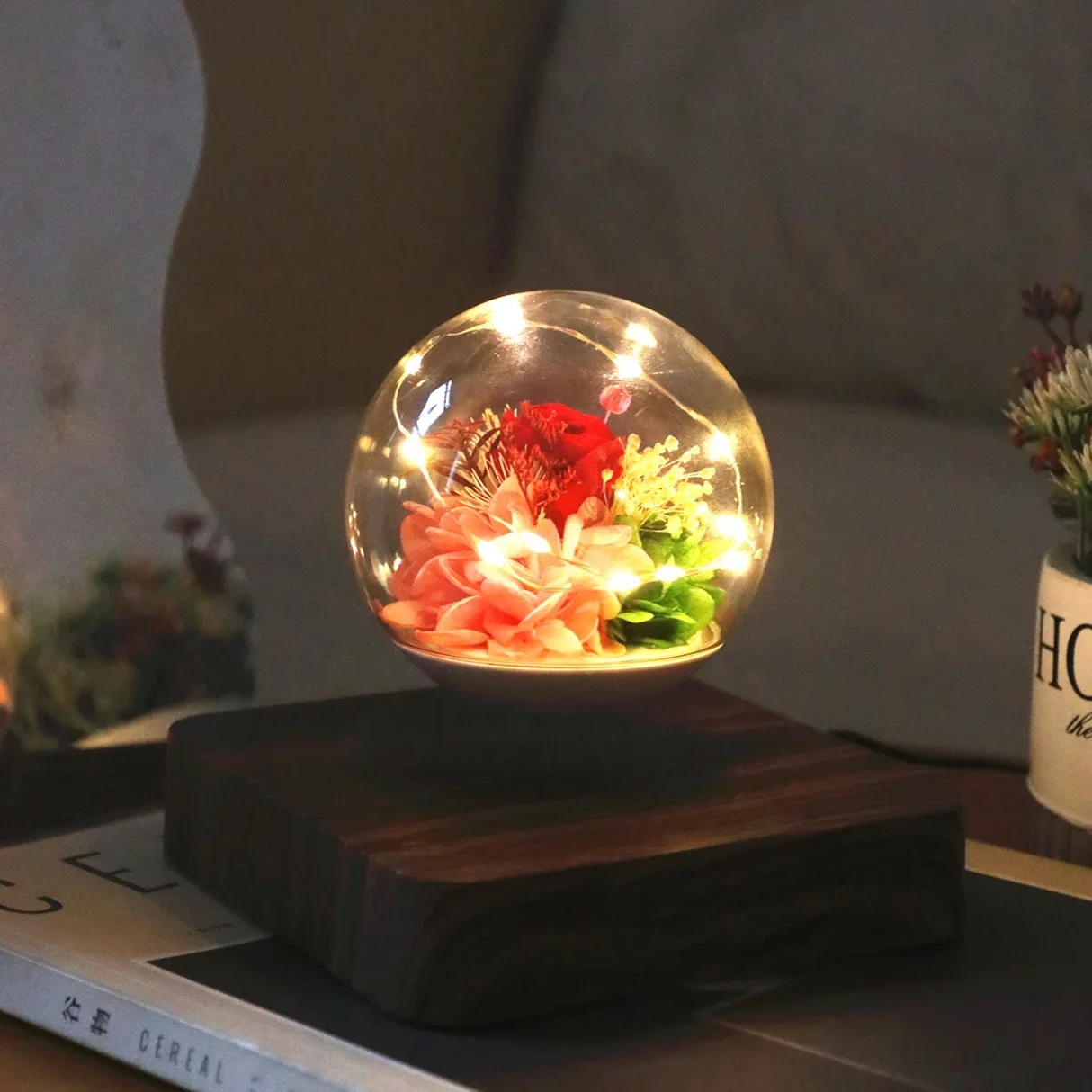 Romantic Forever Rose With LED Light Levitating Bulb Floating Flower Lamp Home Decor