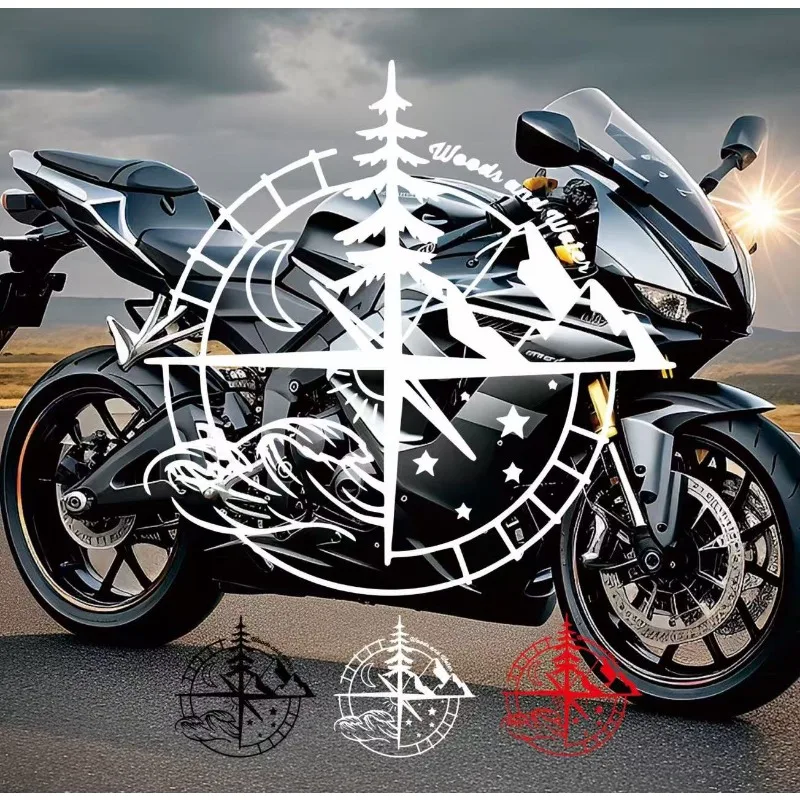 Woods And Water Compass Stickers, Car Stickers, Vinyl Decals - for Cars, Trucks, Walls, Laptops, Windows, Motorcycles, Bumpers