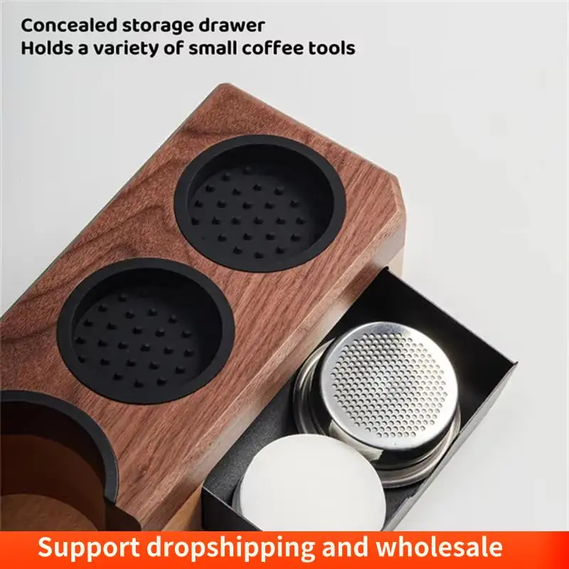 AA86 Espresso Tamping Station With Wooden Holder, Fits 51Mm-58Mm Portafilters, Includes 3 Holes For Tampers And Levelers