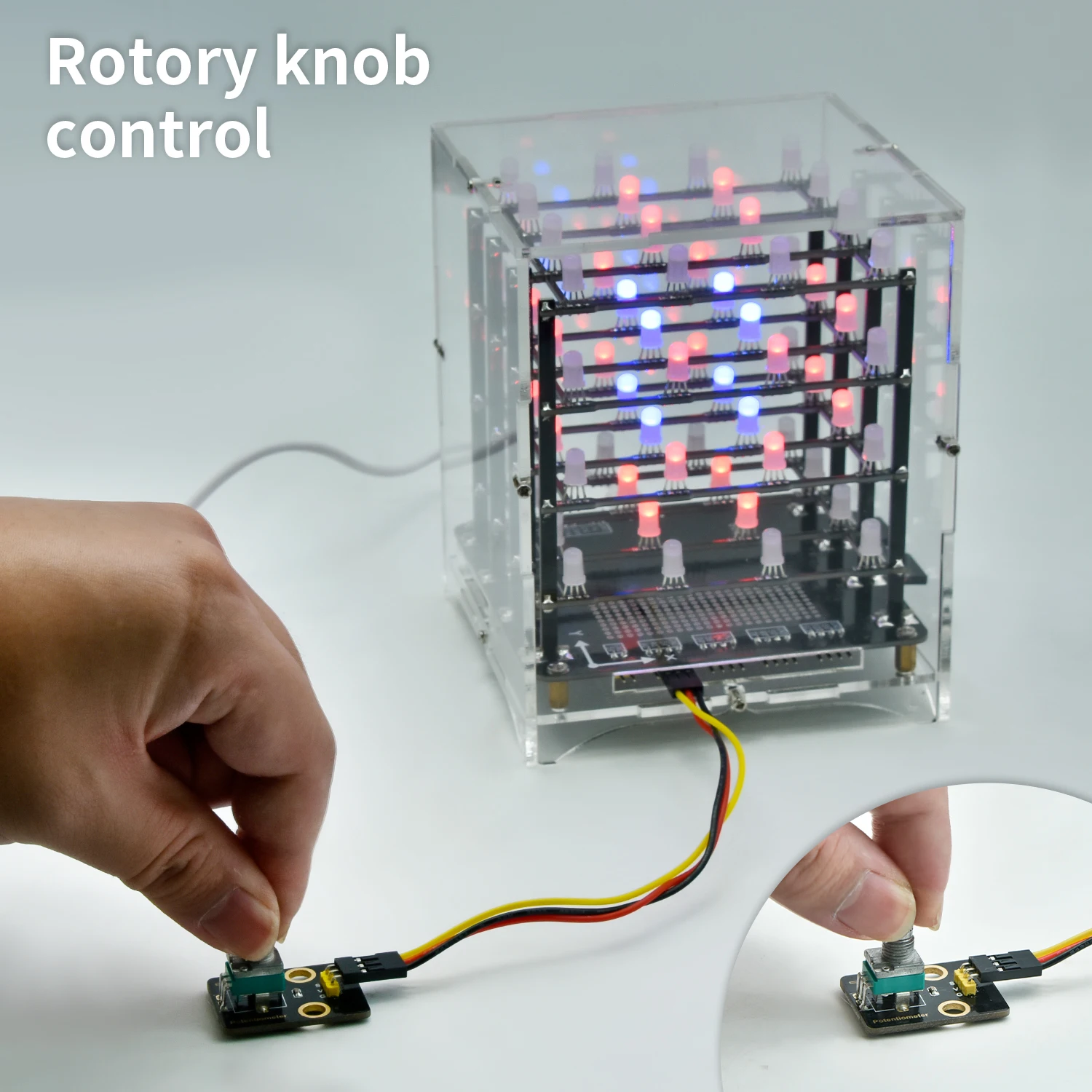 Keyestudio 4x4x4 DIY RGB LED Cube Electronic Kit For Arduino Leonardo Support Scratch Programming Potentiometer Voice Control