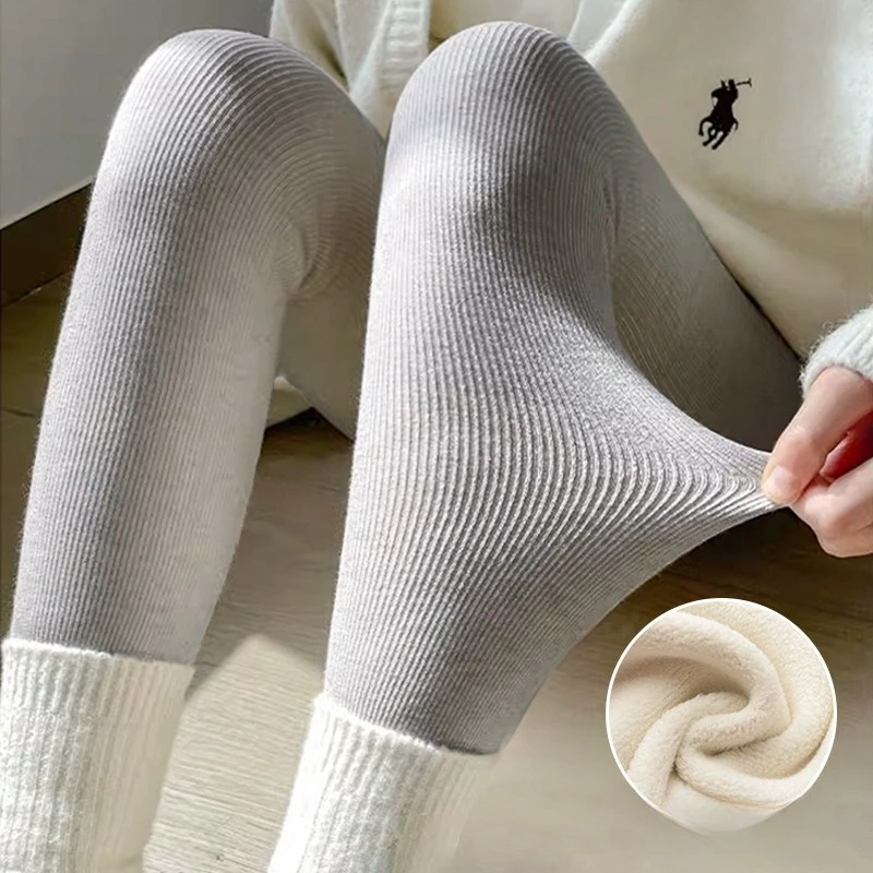 Leggings térmicas femininas de lã sherpa cortadas cintura alta controle de barriga calças prontas para o inverno leve forro de pelúcia conforto