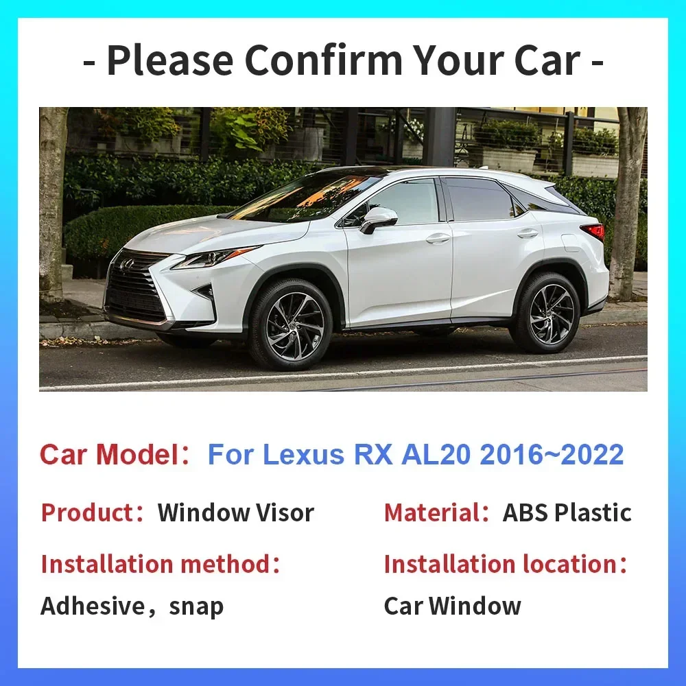 Window Visor for Lexus RX 450h AL20 200t 2016~2022 2017 Car Sun Rain Guard Deflector Side Vent Smoke Covers Exterior Accessories