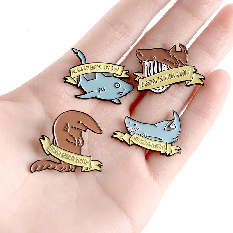 Gonna Goblin You Up Weird Brooch Posture Ferocious Grey Blue Shark Evil Meme Pins Basking in Your Glow Children's Decor  Badge