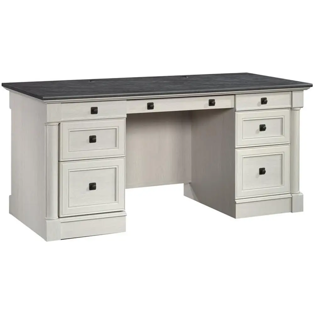 Palladia Office Desk with Drawers, Executive Desk with File Cabinet Storage, Cable Management, Keyboard Tray, in