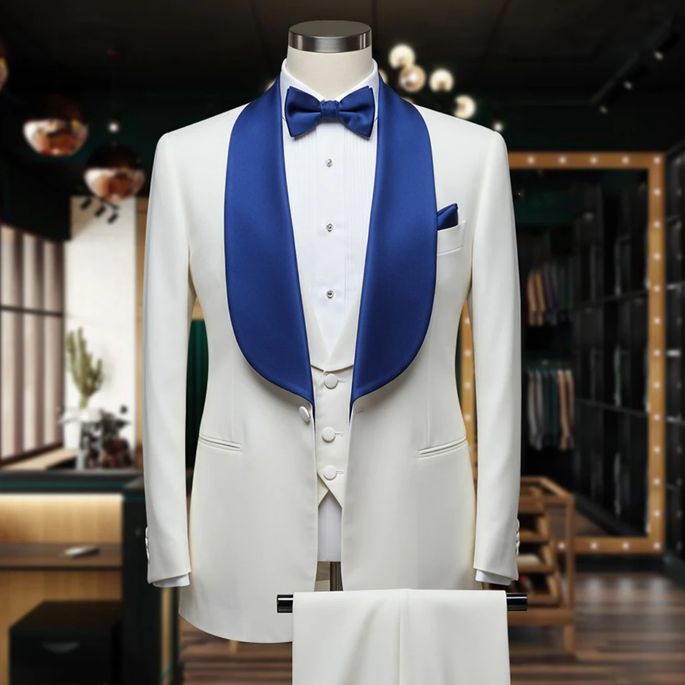 

Роскошные свадебные мужские костюмы, модные одно пуговицы, шаль с лацканами, приталенный костюм из трех предметов, куртка, брюки, жилет, полный комплект, элегантная мужская одежда
