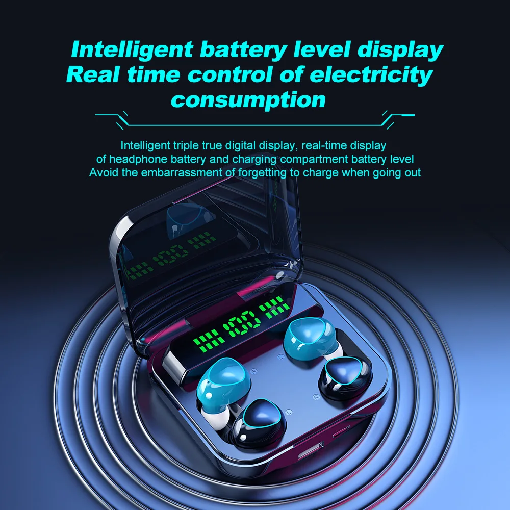 سماعة رأس بلوتوث M22 جديدة للزوجين موديل أربعة أزواج من شاشة ديجيتال تعمل باللمس رياضية لاسلكية مقاومة للماء TWS5.2