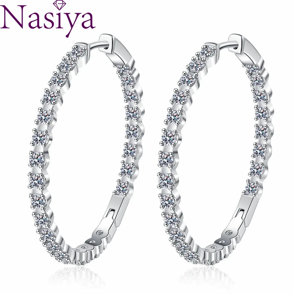 S925 Sterling Silver 39mm Big Circle Hoop Earrings For Women Fashion Wedding Fine Jewelry C Hoop Earring