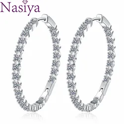 S925 Silver 39mm Big Circle Hoop Earrings For Women Fashion Wedding Fine Jewelry C Hoop Earring