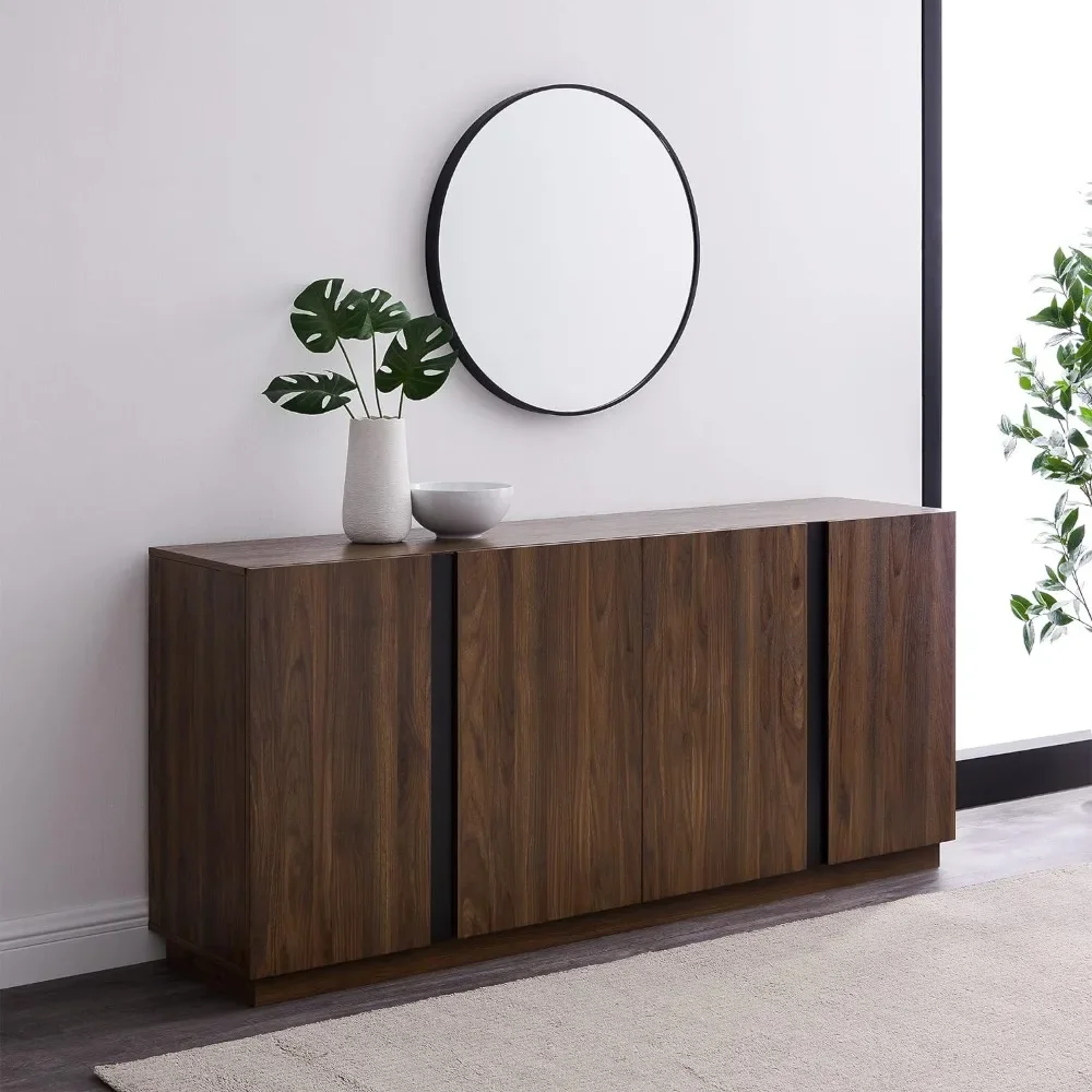 Walker Edison Liss Contemporary 4-Door Minimalist Sideboard, 70 Inch, Dark Walnut