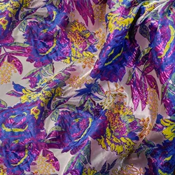 Gold Silk Purple Blue Flower Relief Jacquard Fabric Retro Dress Cheongsam Jacket Decorative Sewing Fabric