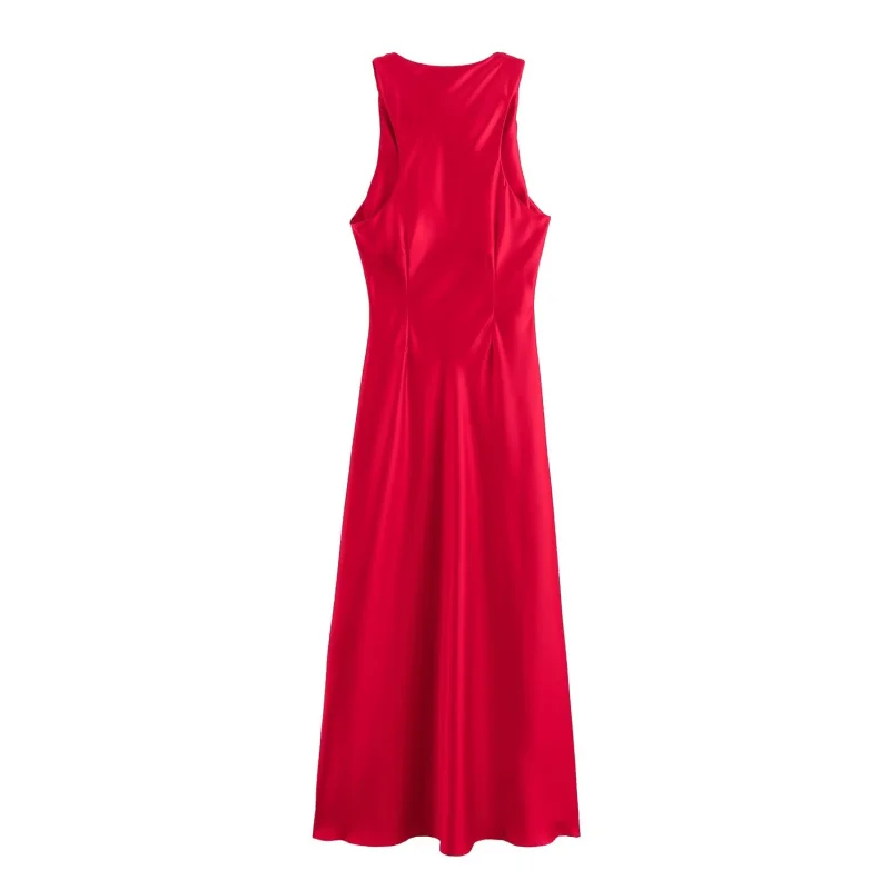 ETJ 2026 Elegantes Satin-Slip-Kleid für Damen Ärmellos mit Wasserfallausschnitt Figurbetontes Midikleid Vintage-Chic Partykleid Robe Femme Bekleidung – Detail 32