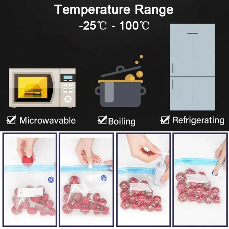 Vacuum Food Storage Zipper Bags Reusable BPA-Free Sous Vide Bags with Vacuum Hand Pump Fruit Meat Nut Vacuum Sealer Saver Bag