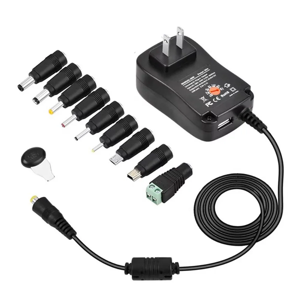 3V 4.5V 5V 6V 7.5V 9V 12V AC DC Adaptor Adjustable Power Adapter Universal Charger Supply Connector for led light strip lamp 30W