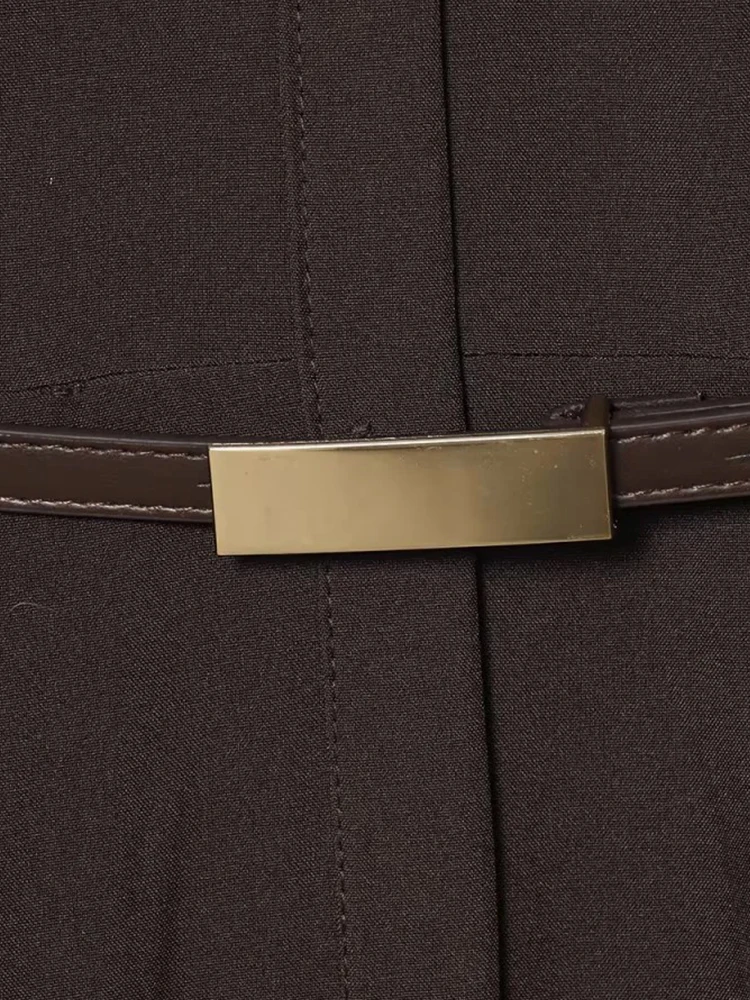 المرأة الجديدة مع حزام قميص السيدات مطوي فستان ماكسي كم طويل حزام التخسيس الخصر فستان للنساء فساتين عادية #6