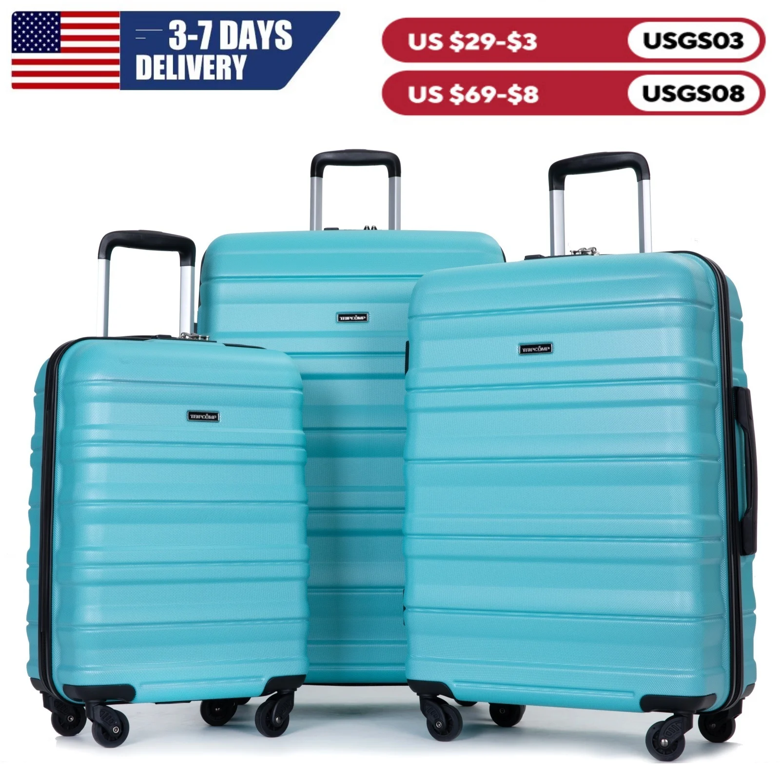 Travelhouse 3 Piece Luggage Sets,PC Hardside Suitcase with Expandable,Spinner Wheels, TSA Lock,Carry on Luggage Set