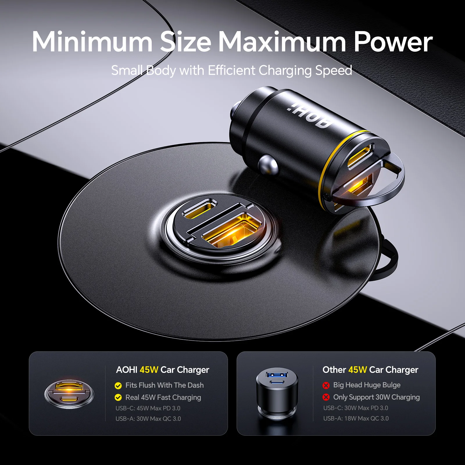 AOHI SUPERAUTO PD 45W Fast Car Charger (USB-C & USB-A) - náhled 2