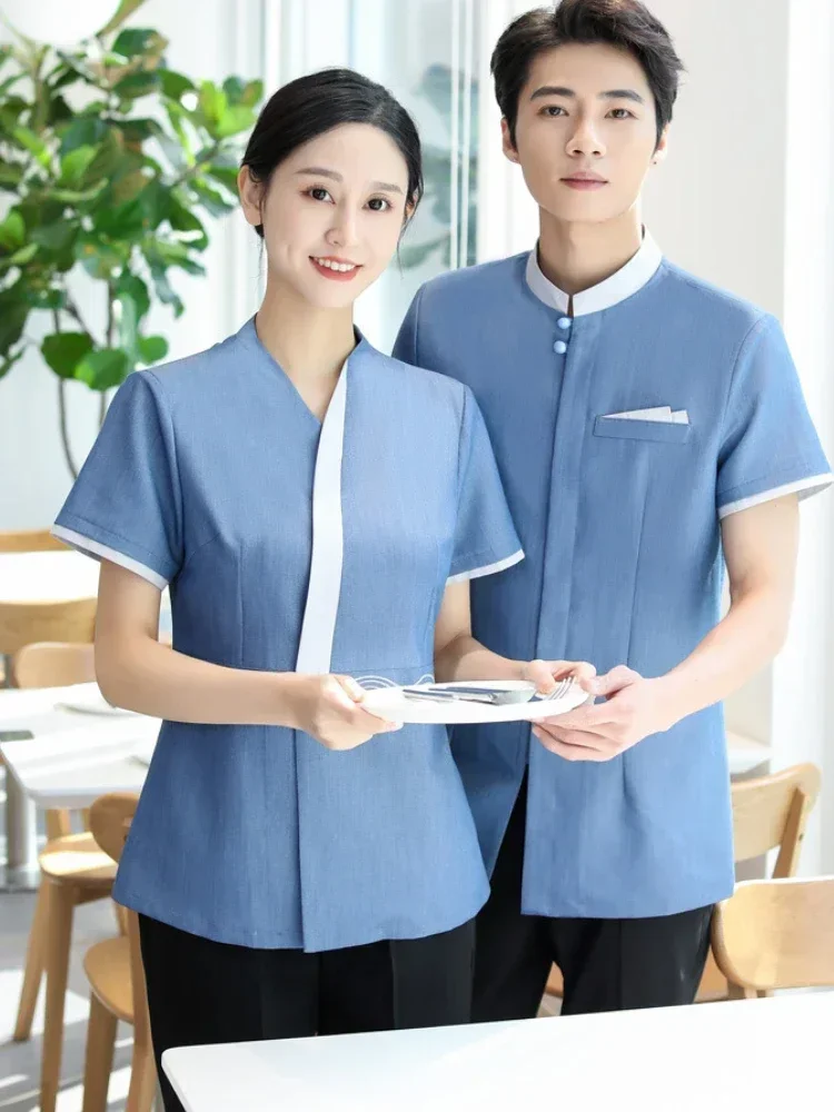 Uniforme da cameriere estivo Western Cafe Ristorante Hotel Tute da servizio di ristorazione Sala da tè Abbigliamento da lavoro Manica corta Tute da forno Chef