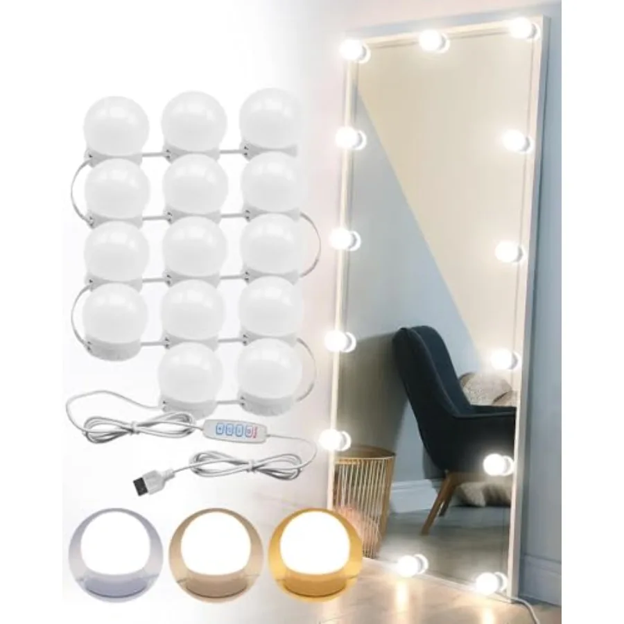 LED Vanity Mirror Lights, Hollywood Style Stick On for Makeup Dressing Lighting, Adjustable Color Temp and Brightness, USB Cabl